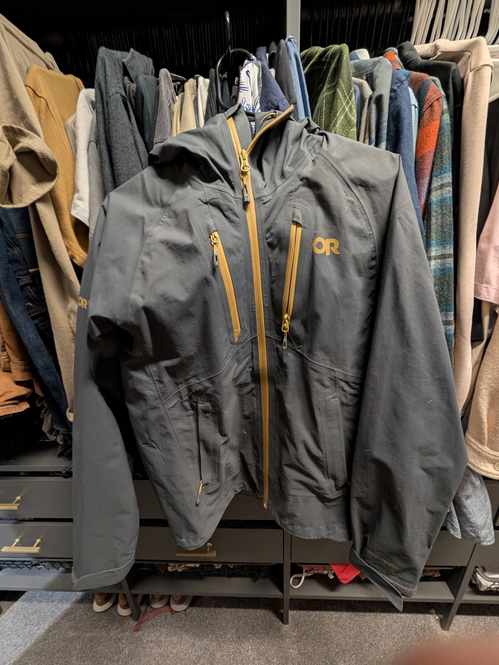 Outdoor Research Men's Black Shell Jacket with Yellow Accents